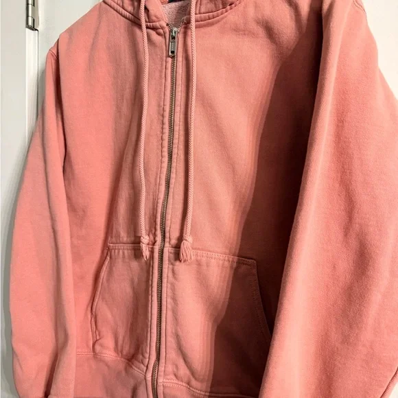 Brandy Melville Pink Zip Up Hoodie One Size Oversized Dusty Rose Full Zip - Picture 5 of 9